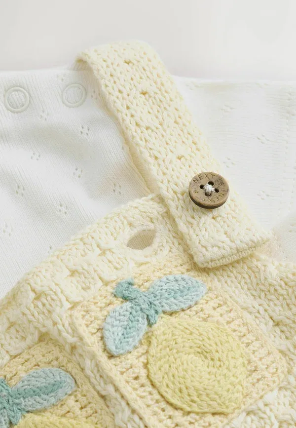 Комплект из сарафана и боди, хлопок, Regular fit - pinafore and bodysuit 2 piece set, Next, Yellow Lemon Crochet, желтый — фото 3