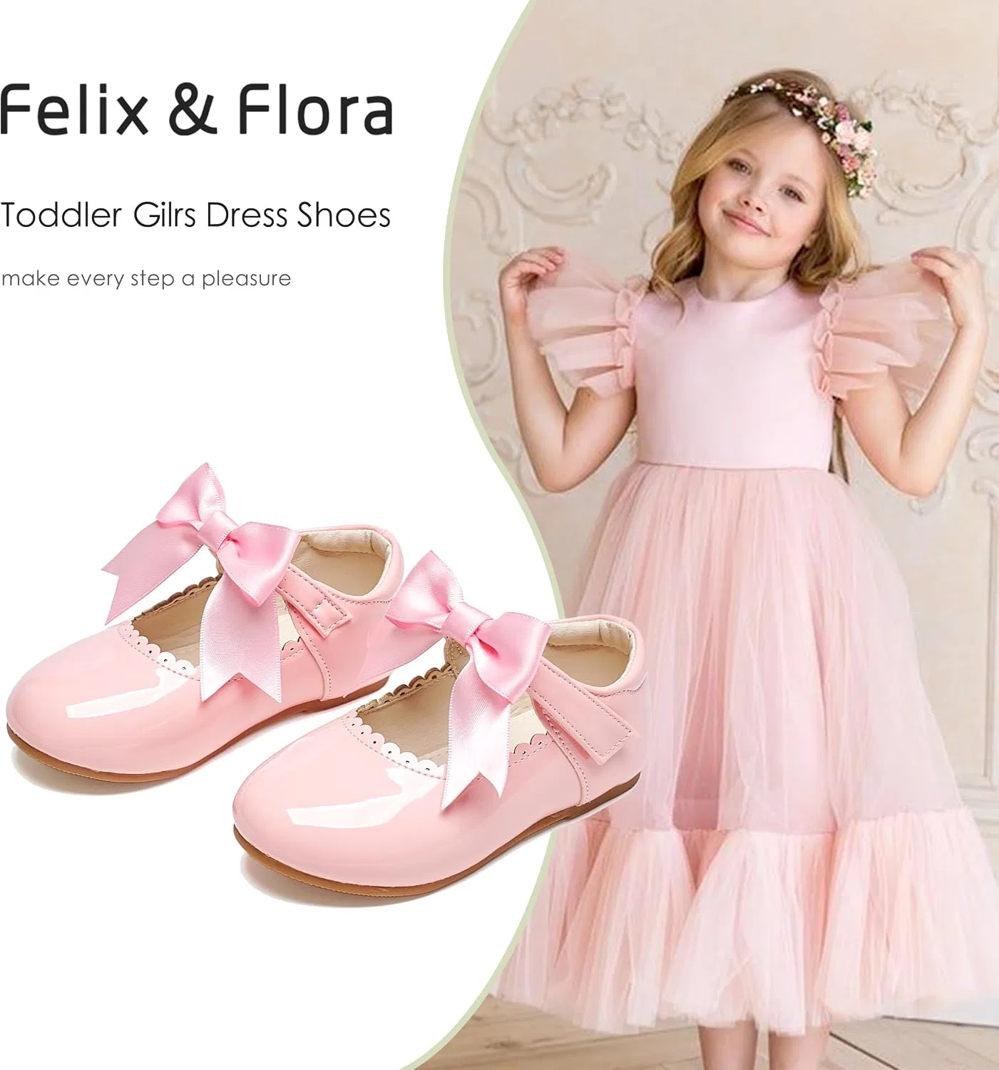Детские туфли-балетки для девочек с цветочным принтом Felix & Flora, Light Pink — фото 3