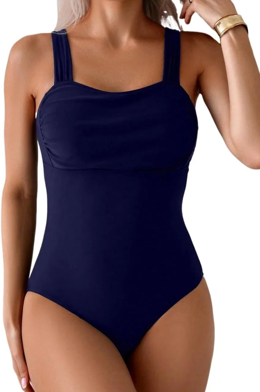 Женский цельнокроеный купальник с открытой спиной и драпировкой Generic, Navy Blue