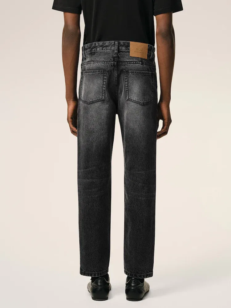 Джинсы зауженные Tapered Fit, Noir Used AMI PARIS, Black — фото 3