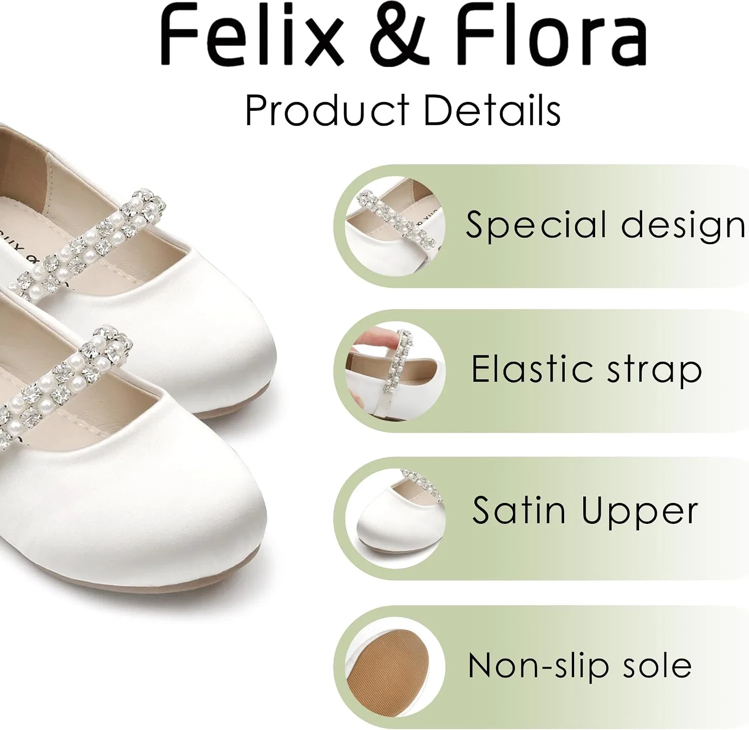 Детские балетки для девочек с цветочным принтом Felix & Flora, Ivory — фото 4