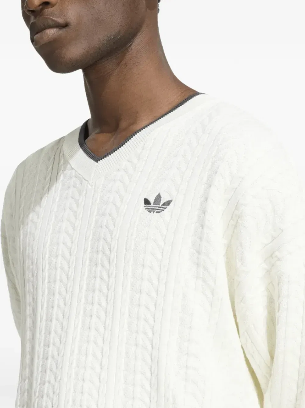 Вязаный свитер с круглым вырезом Adidas, бежевый — фото 3