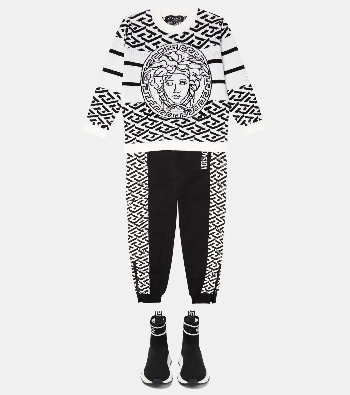 Свитер шерстяной с интарсией Medusa Versace Kids, белый — фото 2