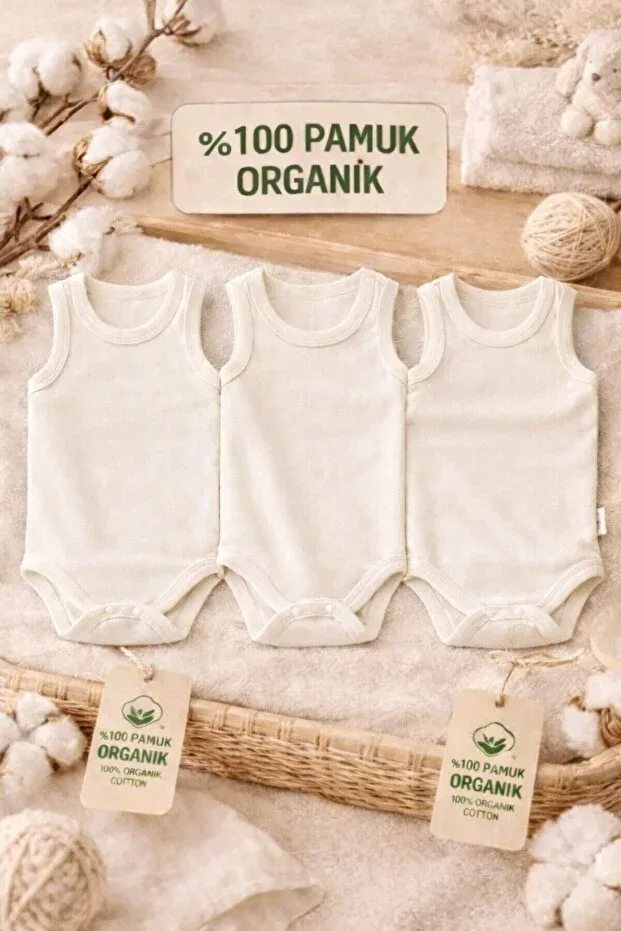 Детское боди-распашонка хлопковое 3-штучный набор Pico Baby, Ecru