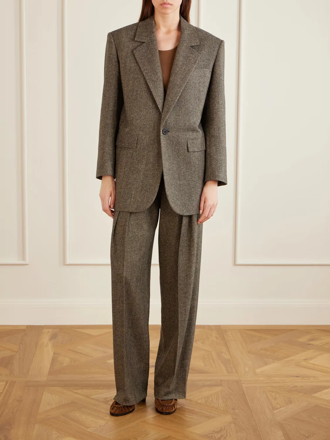 Блейзер из шерсти и шелковой смеси в елочку Saint Laurent, коричневый — фото 2