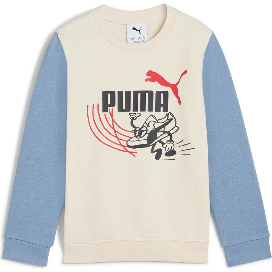Детский свитшот с круглым вырезом и длинным рукавом Little Runners Crew Puma, Бежево-синий — фото 4