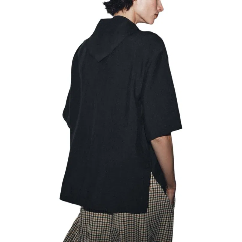Женская рубашка с шарф-воротником Black ZARA, Черный — фото 4