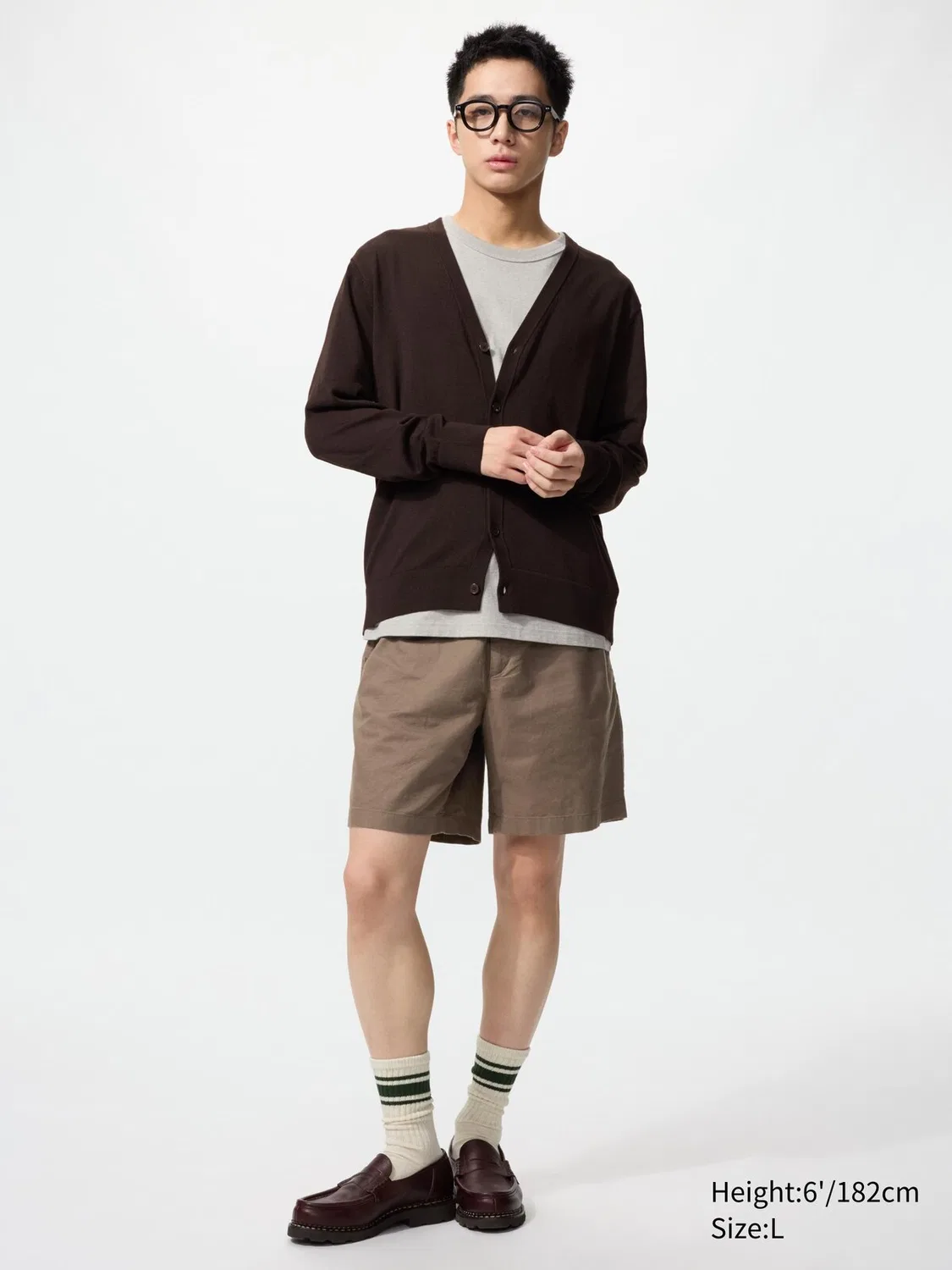 Шорты Uniqlo, из смесовой льняной ткани, коричневый