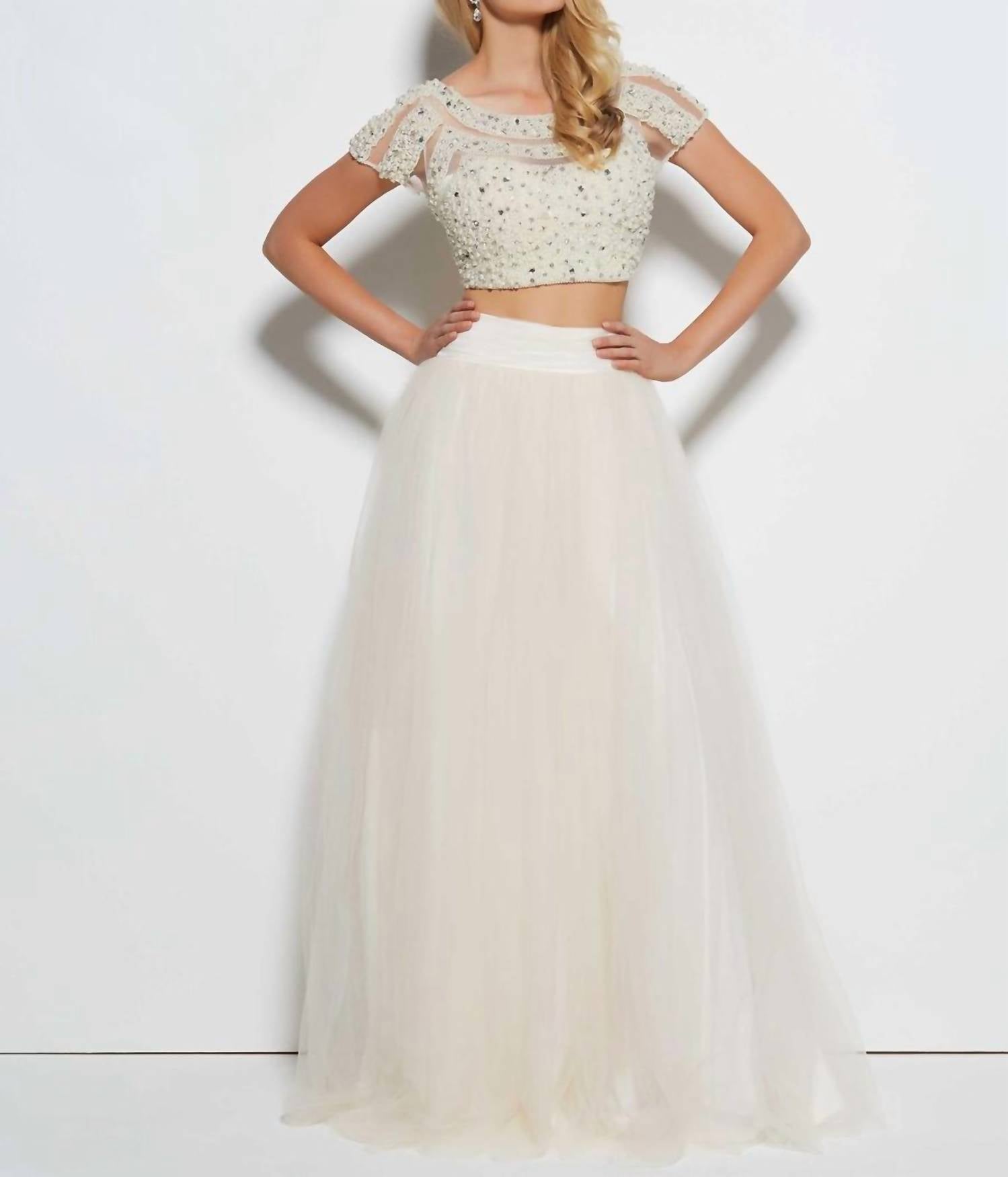 

Платье для выпускного из двух частей цвета слоновой кости Mac Duggal