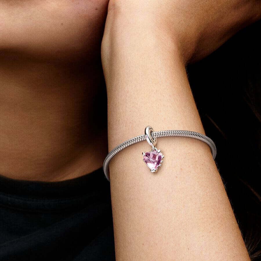 Шарм-подвеска Pandora Moments Pink Family Tree & Heart, серебро/розовый — фото 4