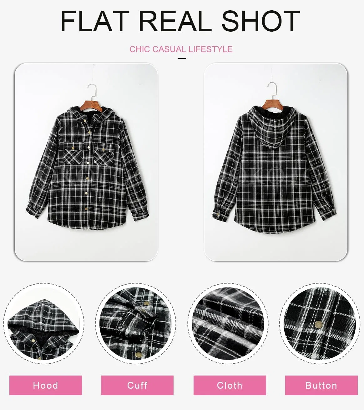 Женская фланелевая куртка-рубашка с капюшоном в клетку, Marrone — фото 4