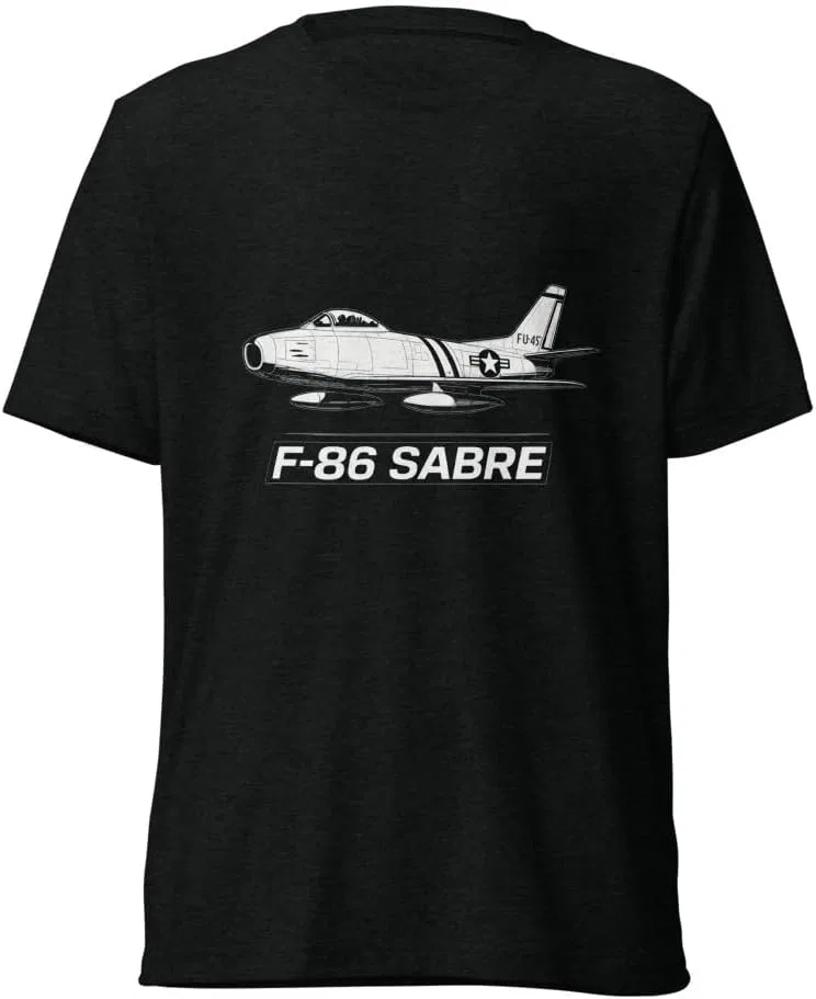 Мужская футболка с принтом F-86 Sabre Jet, Solid Black Triblend