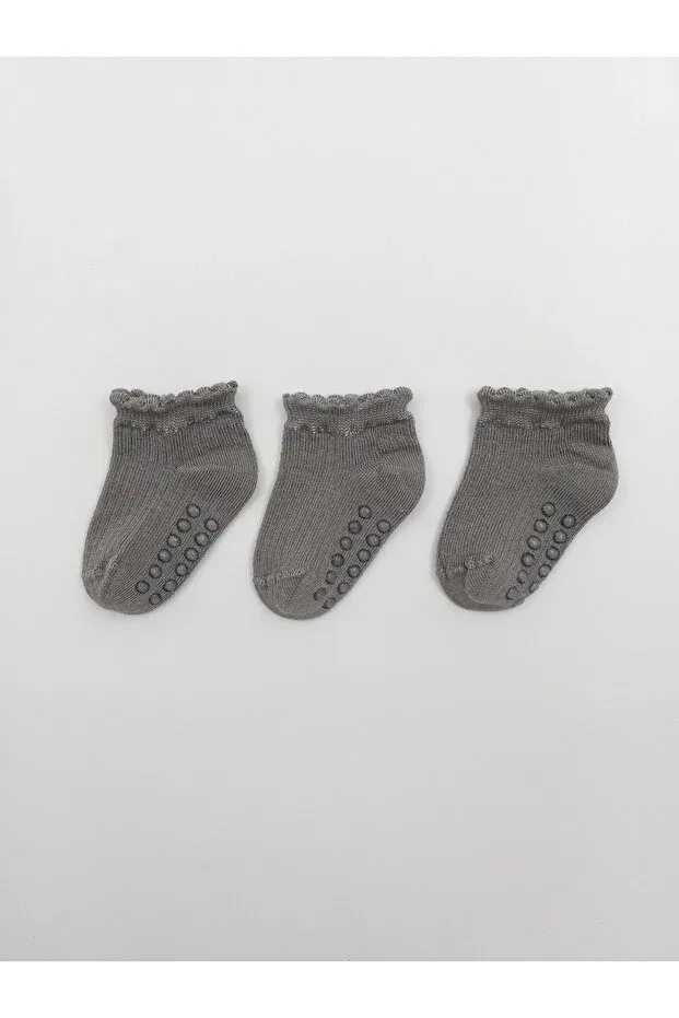 Детские носки для девочек с оборкой 3 шт Karamila, Gray — фото 3