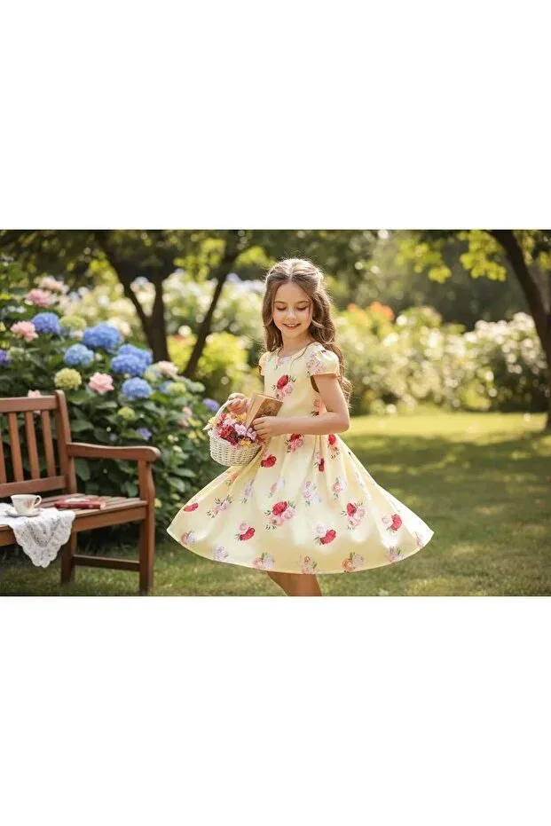 Детское платье для девочек с принтом Satin yellow floral dress Craft, Colored