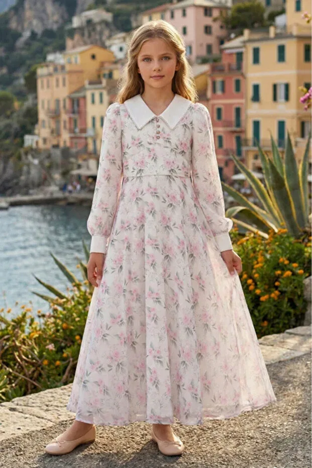 Детское платье для девочек с принтом Evening dresses flower patterned girls long graduation and ceremony dress 8-9-10-11-12-13-14-15 years old 36386pr Pamina, Pink