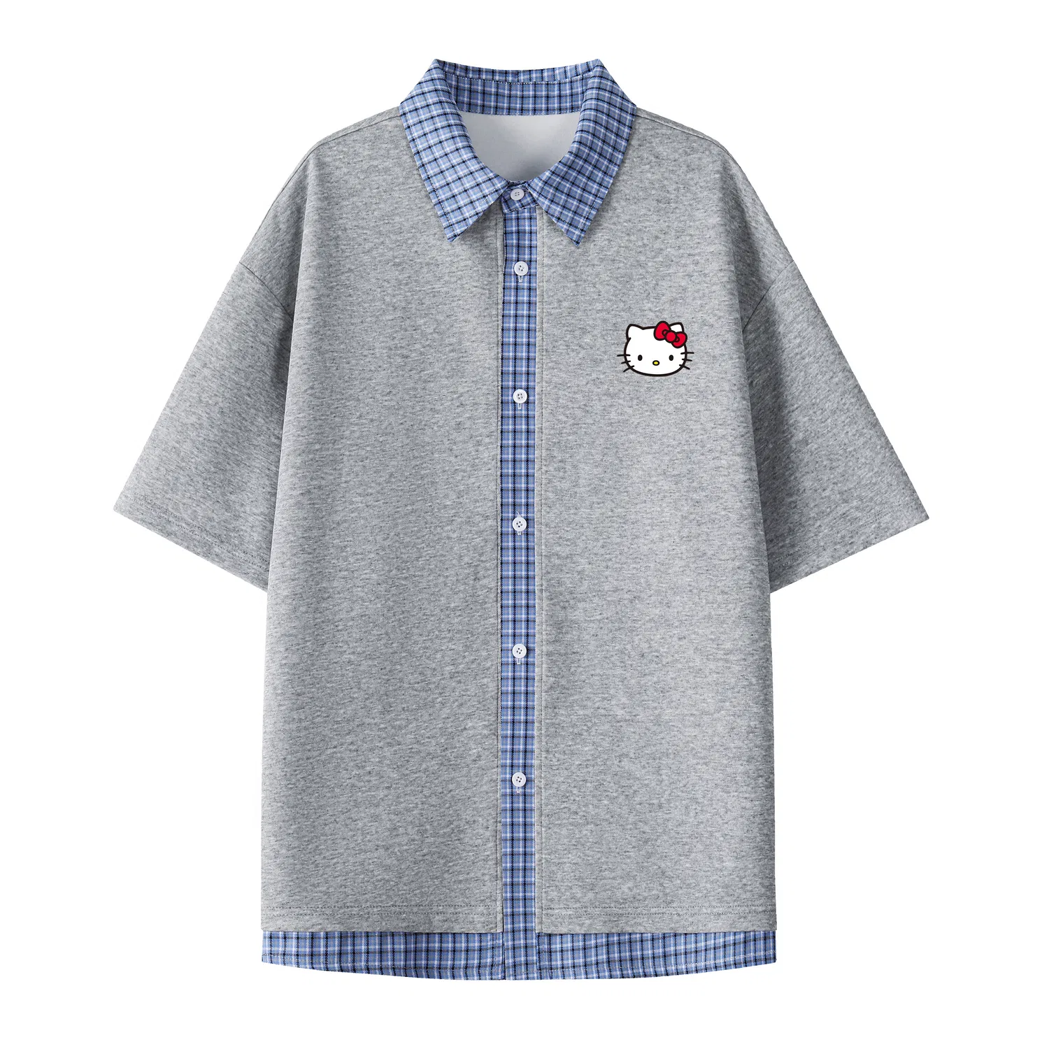 Детская футболка с принтом Hello Kitty Unisex Lapel Moderate Straight Fit Sanrio, Light Gray