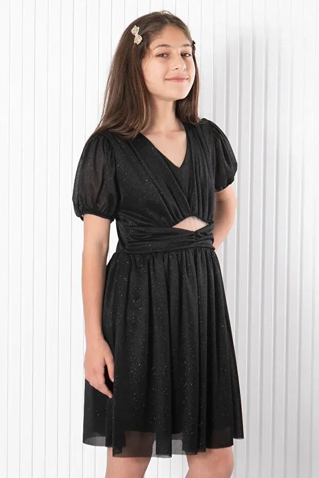 Детское платье для девочек с длинным рукавом дымчатое Denimini, Black — фото 2