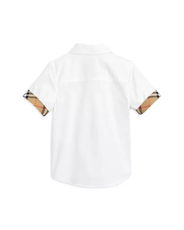 Детская рубашка-поло с коротким рукавом Owen Check Trim Cotton Shirt Burberry, белый — фото 2
