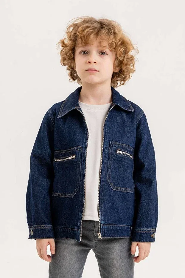 Детская куртка джинсовая с принтом Zippered double pocket Dazzledkids, Navy Blue