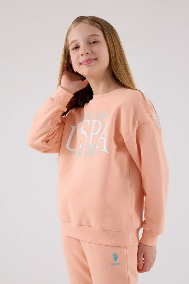 Детский спортивный костюм для девочек с вышивкой U.S. Polo Assn., Salmon — фото 4