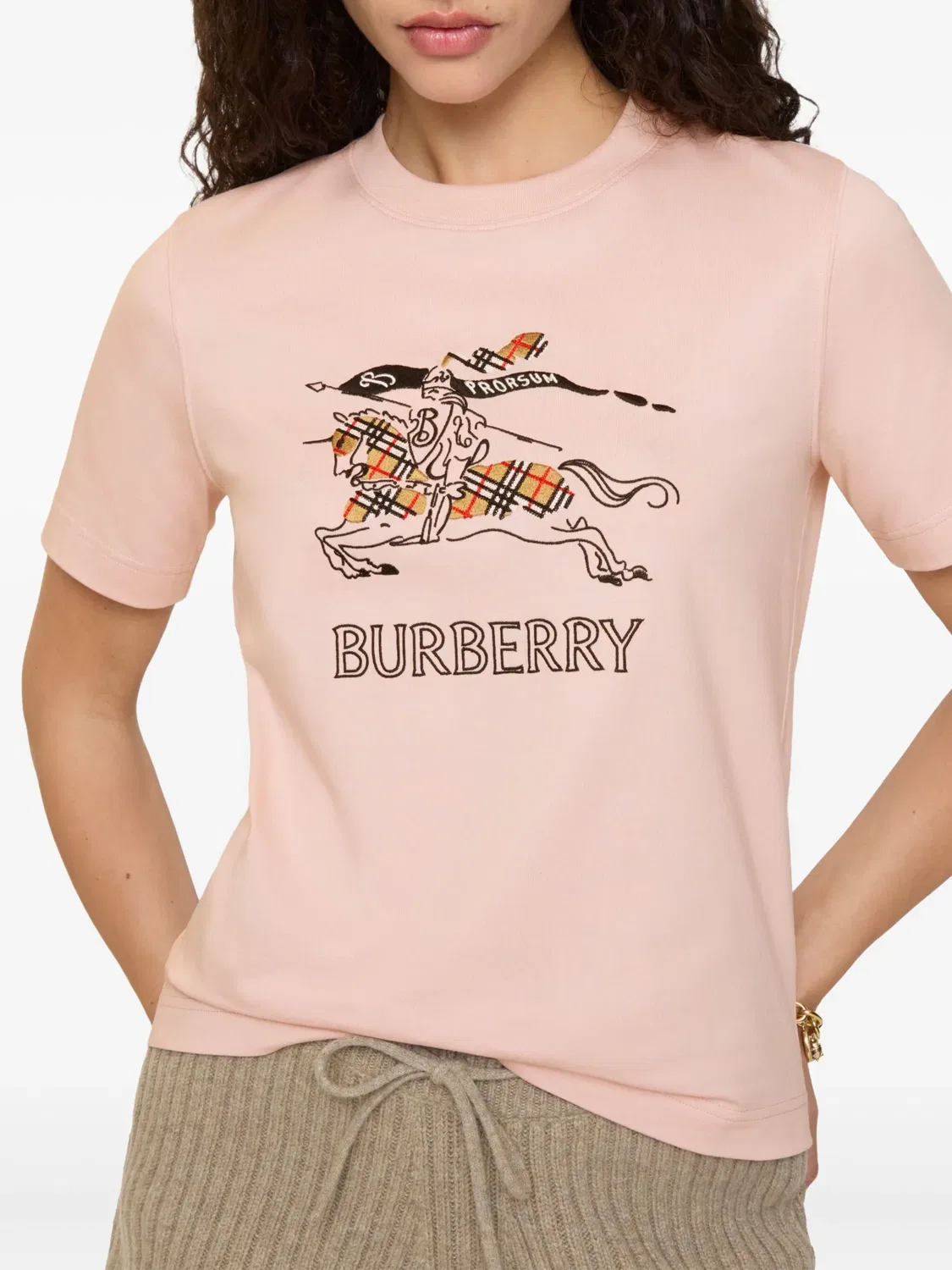 Футболка с дизайном рыцаря верховой езды Burberry, розовый — фото 3