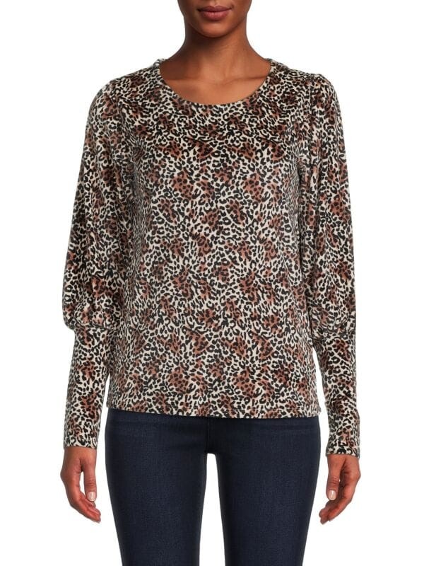

Бархатный топ с пышными рукавами Bobeau Brown leopard
