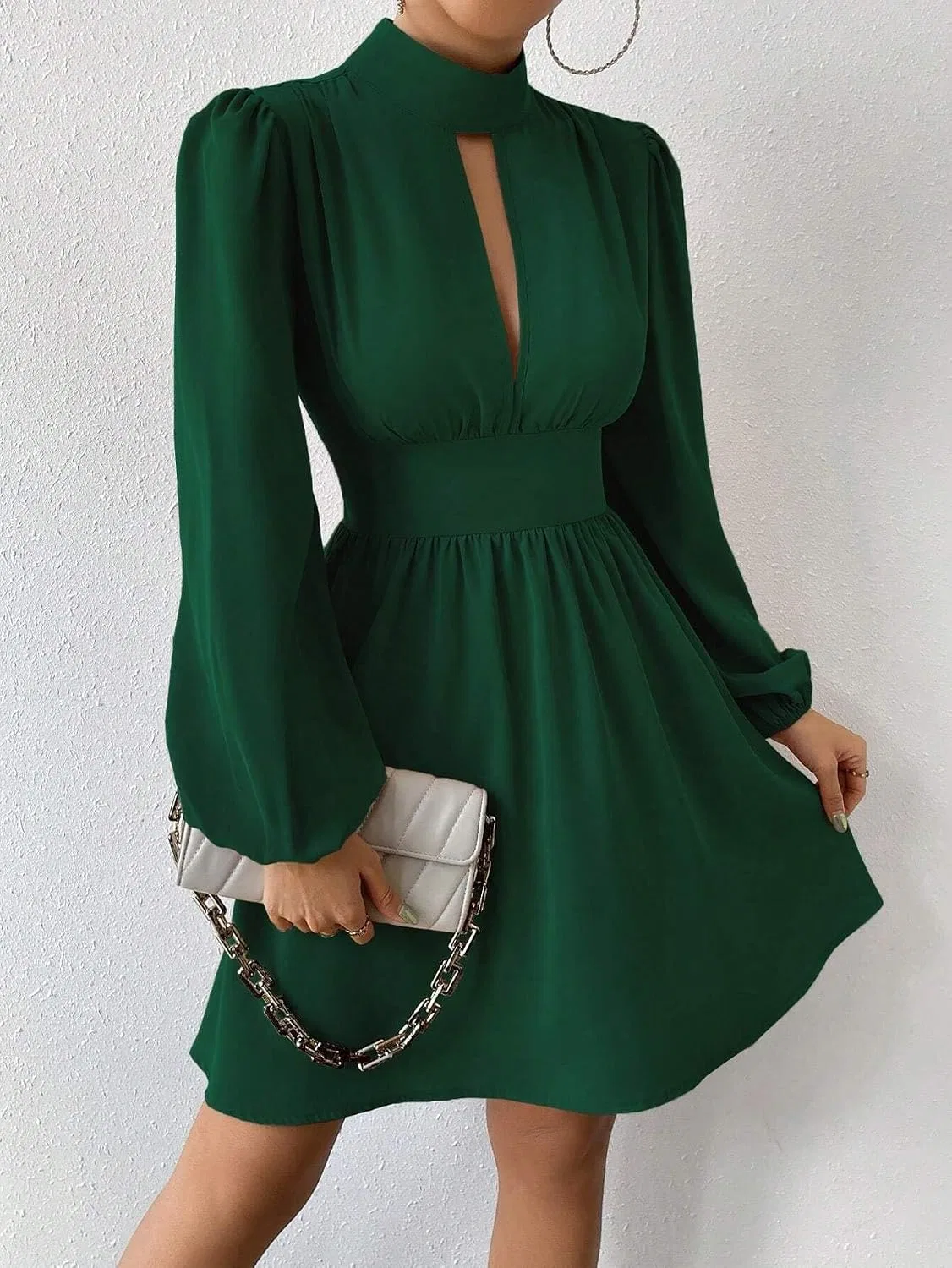 Женское короткое платье с завязкой на талии, Dark Green — фото 2