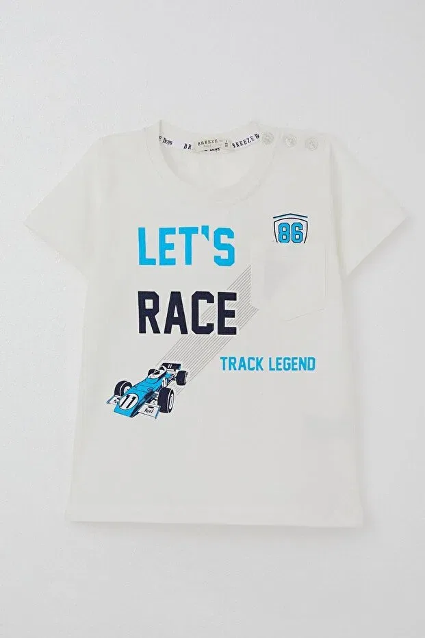 Детская футболка с принтом Racing Themed Text Printed With Pockets Breeze, Ecru