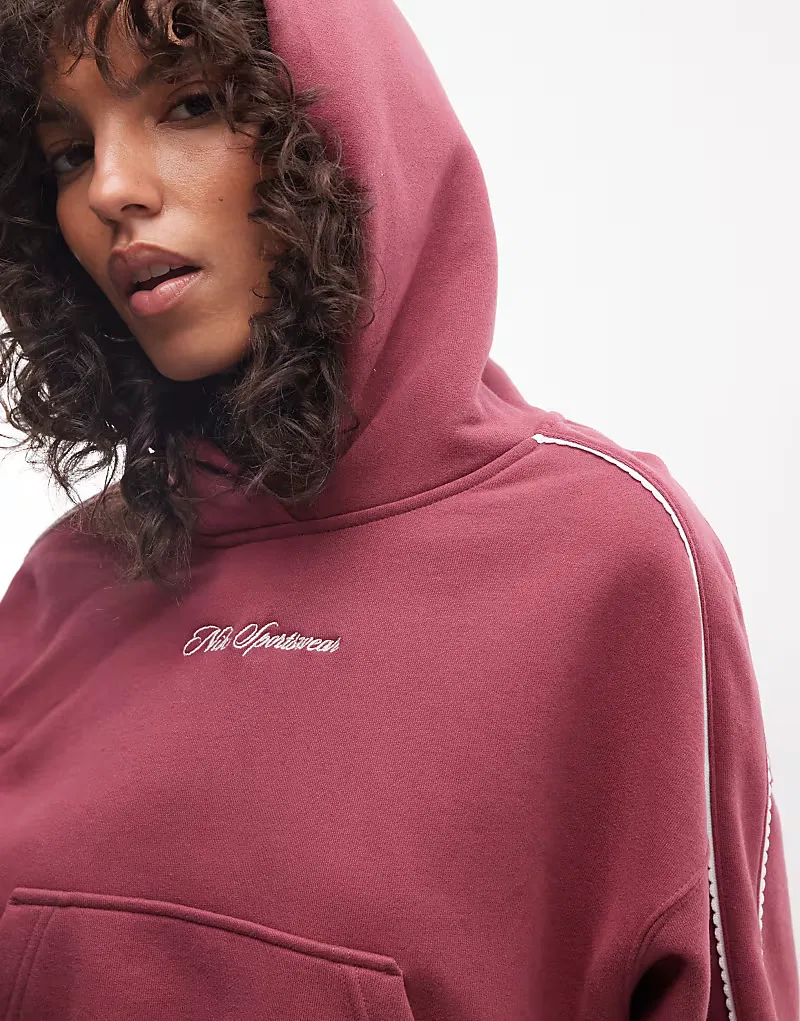 Укороченная толстовка средней плотности Nike Studio Fleece с волнистым краем и подкладкой, розовый — фото 3