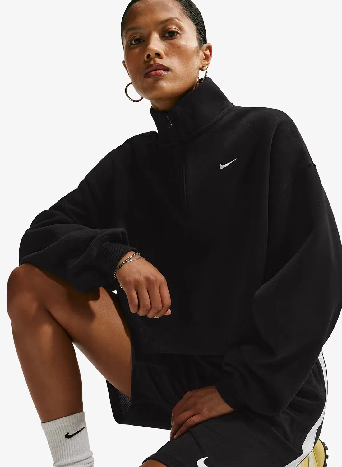 Свитшот оверсайз укороченный Studio fleece Nike, черный — фото 3