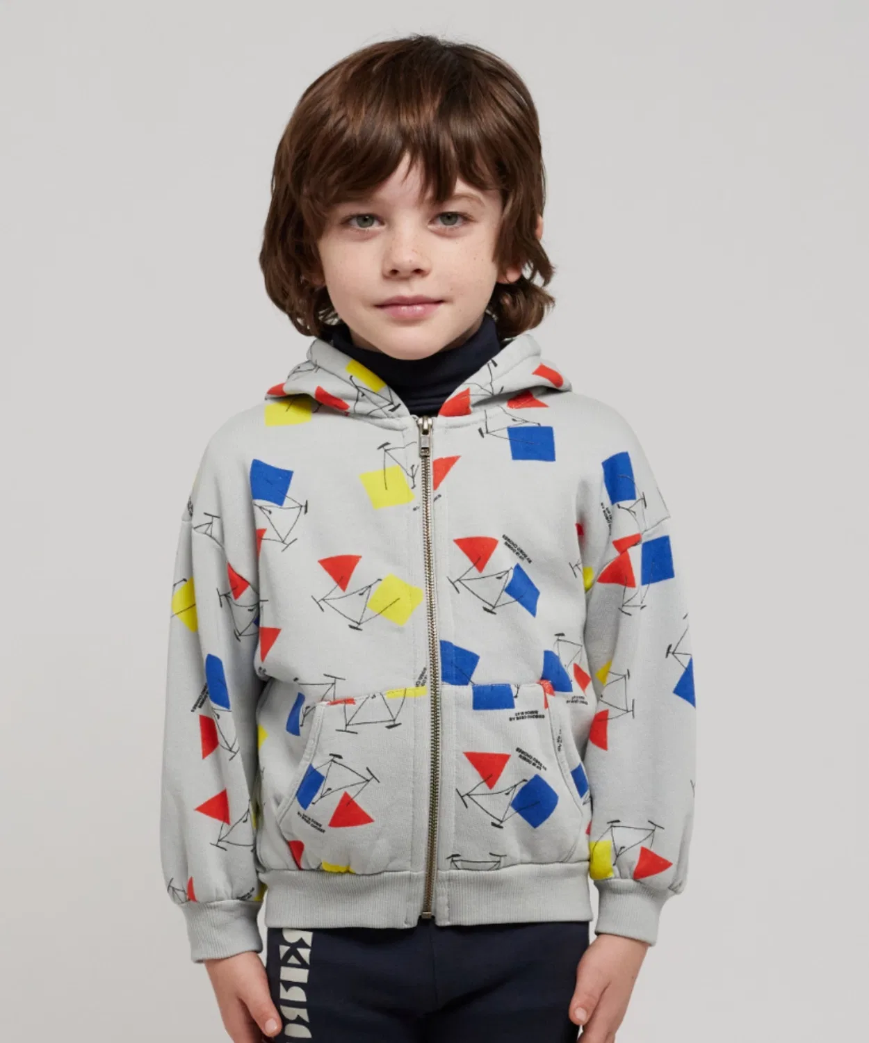 Детский худи на молнии с принтом Crazy Bicy BOBO CHOSES, Off White