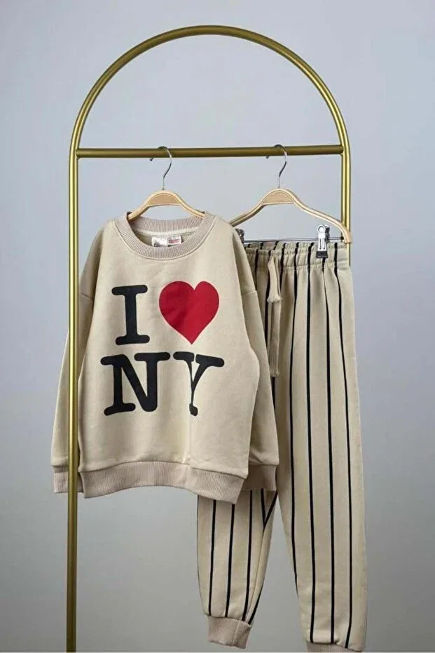 Детский комплект спортивного костюма с принтом Love ny striped tracksuit set Booni Jooni, Nude Color — фото 4
