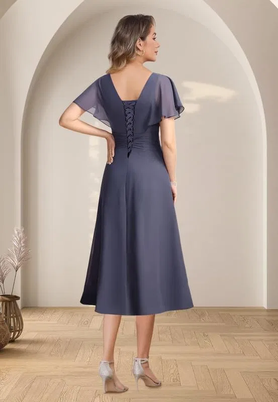 Женское платье для матери невесты с рюшами и кристаллами, Chiffon, Desesrt Rose — фото 2