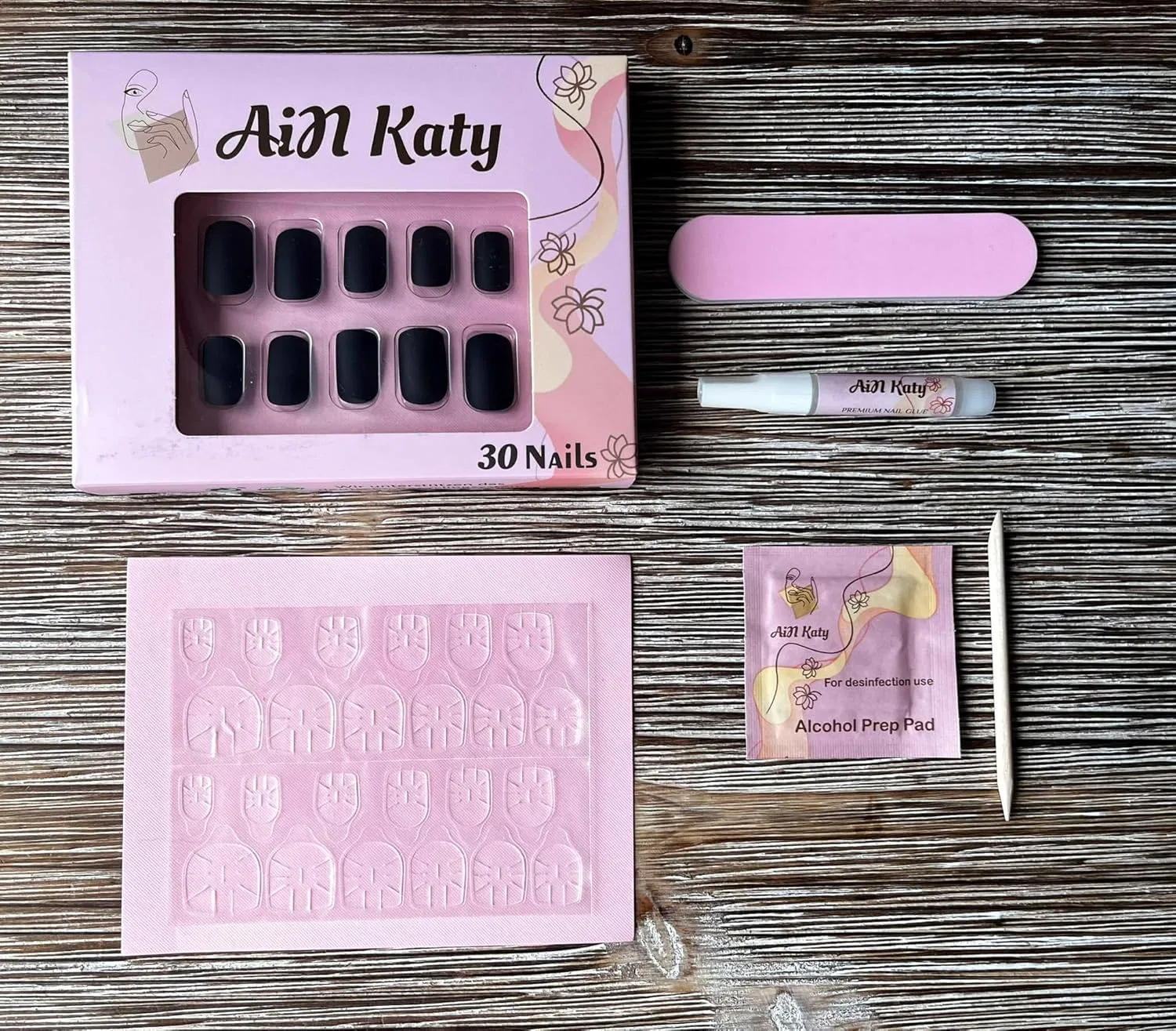 Накладные ногти «Flexy Gel» матовые черные, 30 шт. Ain Katy, Black.Mtt30 — фото 2