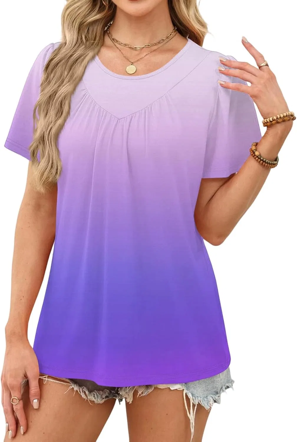 Женская блуза с принтом, Polyester, Purple, свободный крой — фото 3