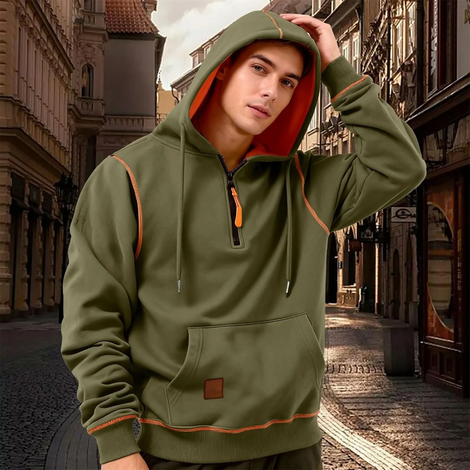 Толстовка с капюшоном для мужчин 2026 1/4 Zip Up с длинным рукавом Plus Size с карманами — фото 3