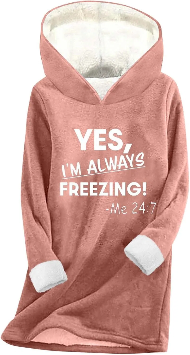 Женское худи с принтом Yes I'm Always Freezing Me 24:7, розовый