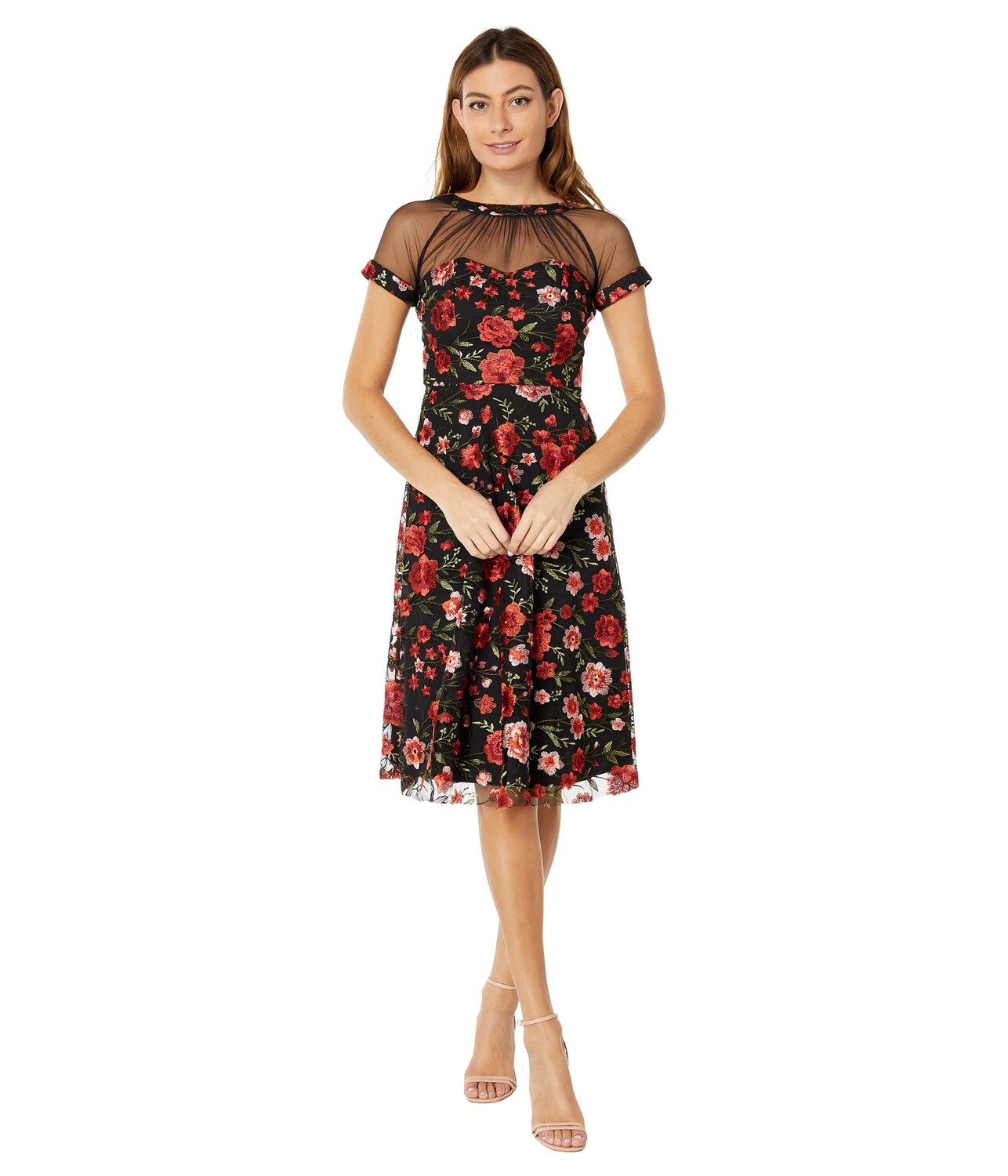 

Платье Maggy London, Illusion Top Embroidered Fit-and-Flare Dress