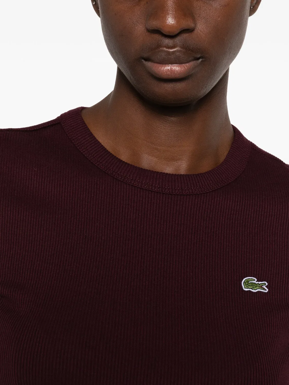 Футболка в рубчик коричневого цвета Lacoste, коричневый — фото 2