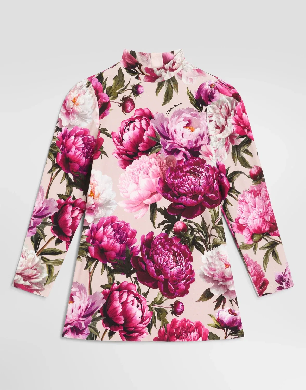 Платье из интерлока с пионовым принтом Dolce&Gabbana, бежевый