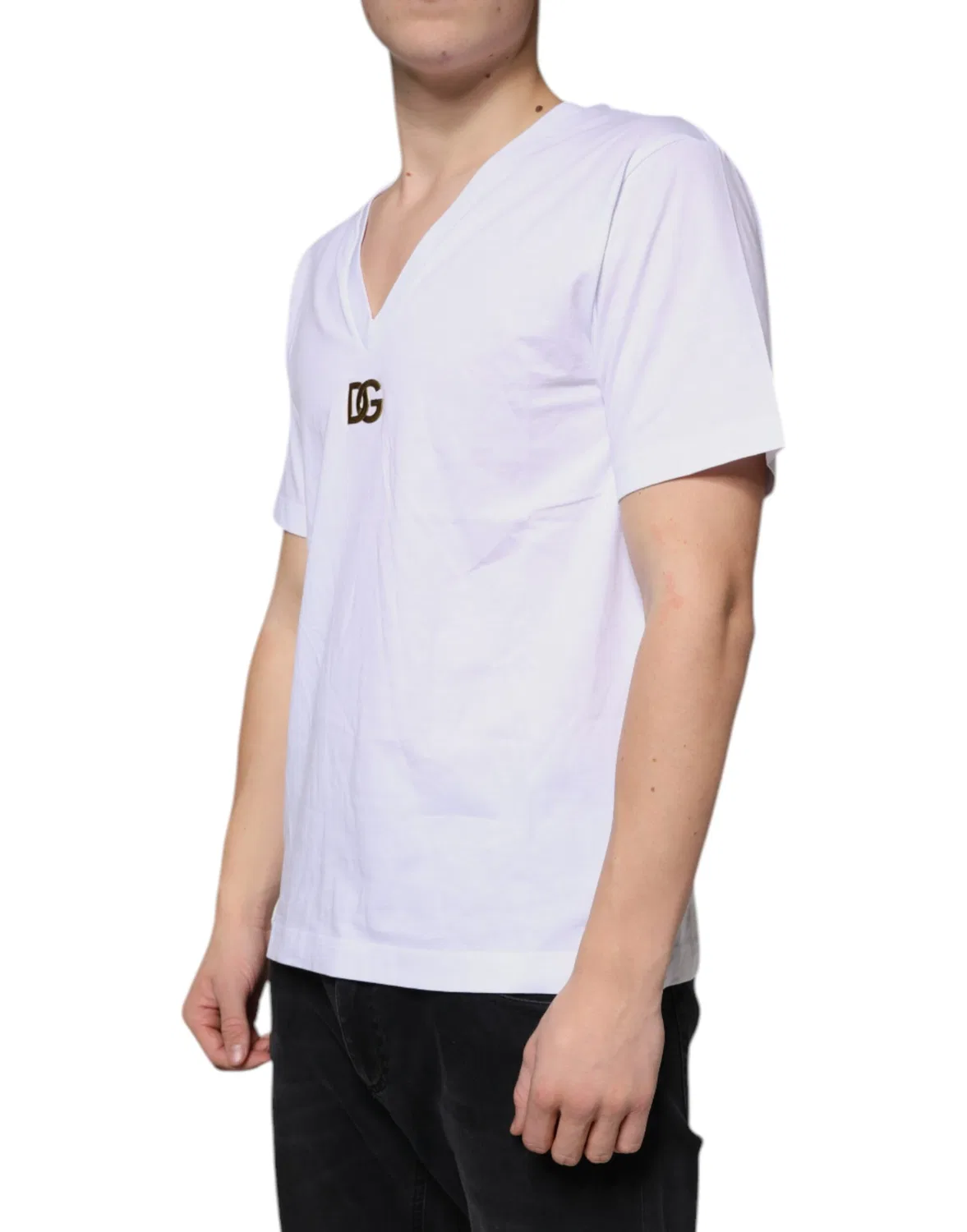 Мужская футболка с коротким рукавом и V-образным вырезом V-neck t-shirt Dolce & Gabbana, White — фото 3