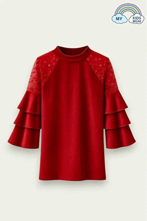 Детское платье для девочек из велюра с длинным рукавом My Kids Wear, Red — фото 3