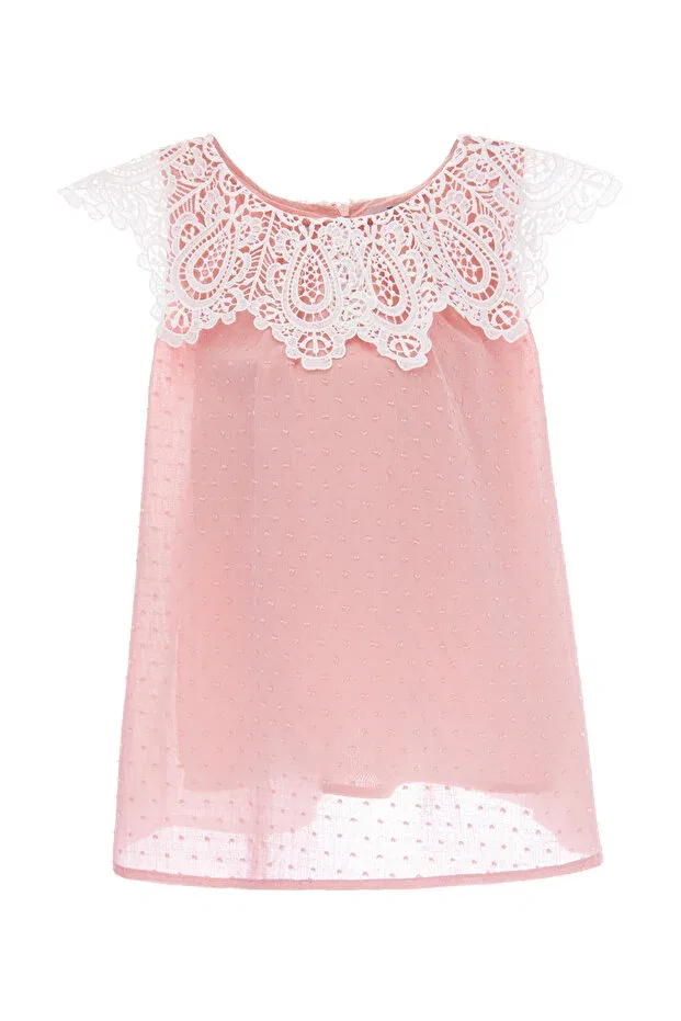 Детское платье для девочек с кружевом Lace Detailed Textured Pinolini, Pink — фото 4