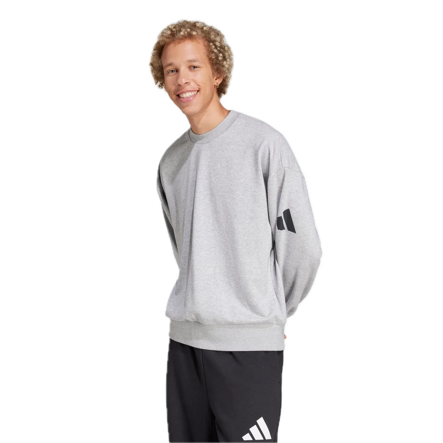 Мужской свободный свитшот с тремя полосками Adidas, серый — фото 2