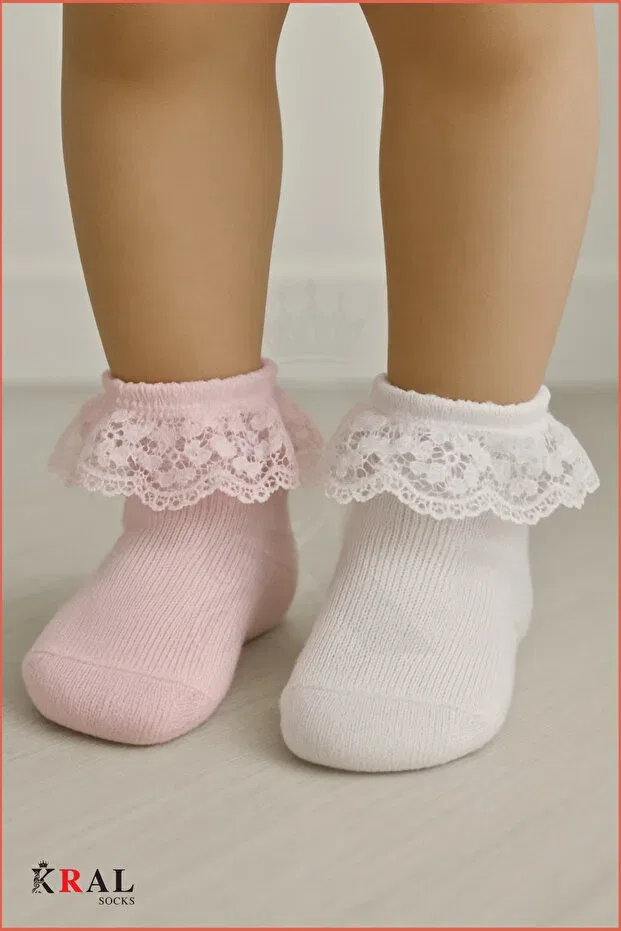 Детские носки для девочек хлопковые комплект 3 предмета Kral Socks, Pink White — фото 3