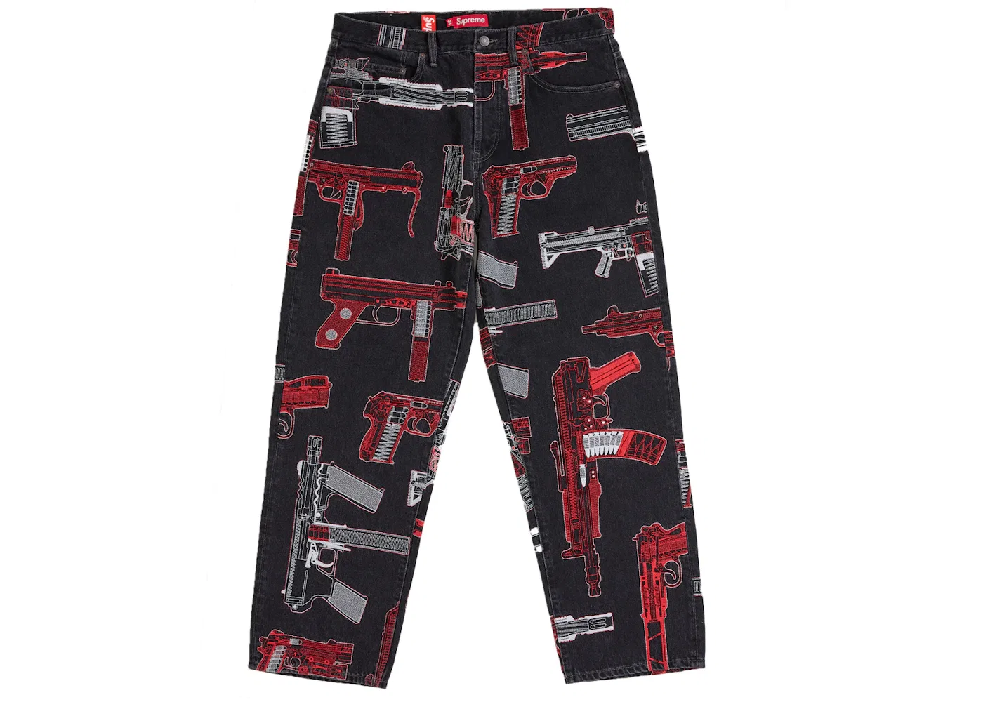 Мужские джинсы свободного кроя с вышивкой Supreme Guns Supreme, Washed Black