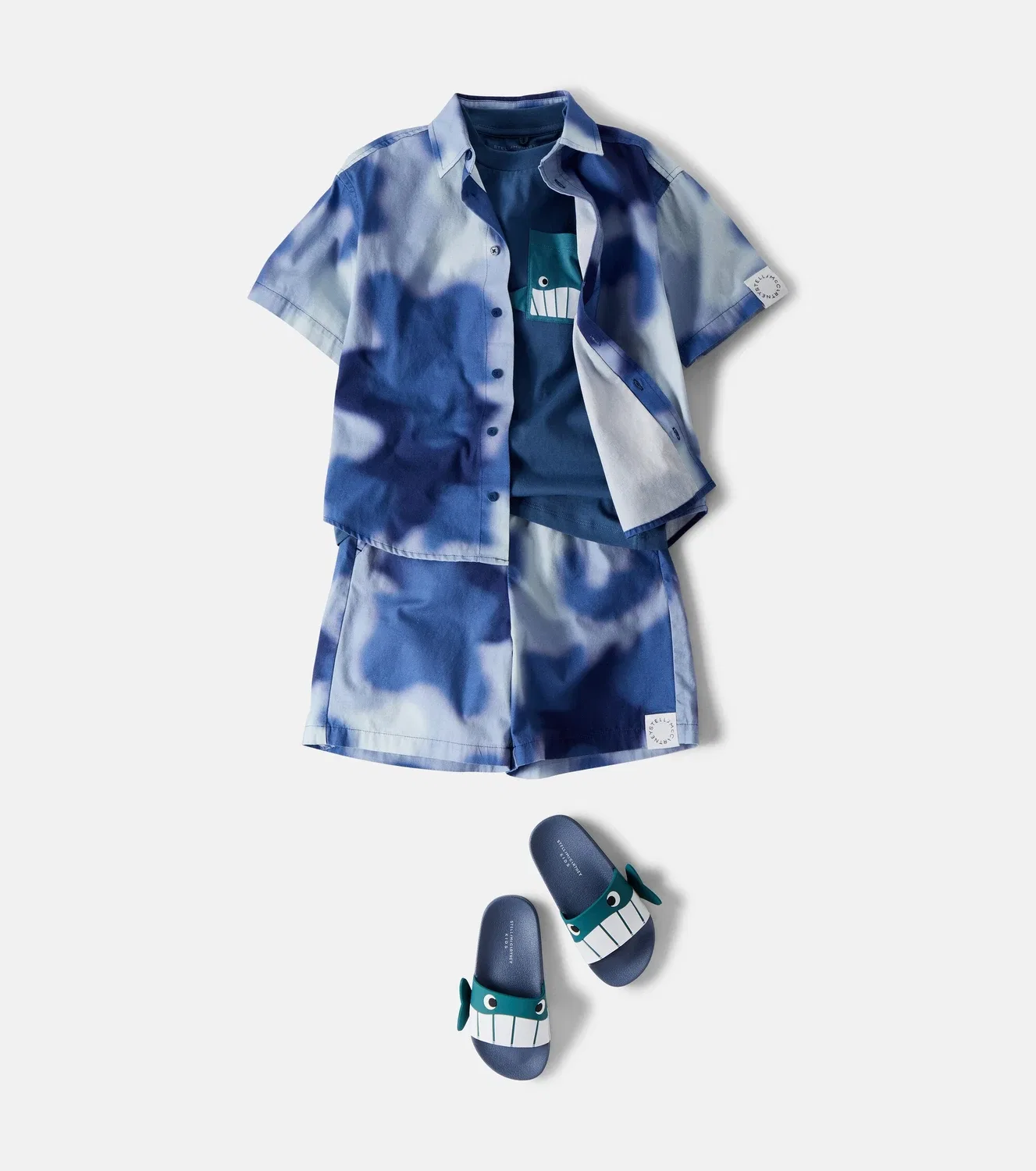 Рубашка из поплина с камуфляжным принтом Stella Mccartney Kids, синий — фото 2