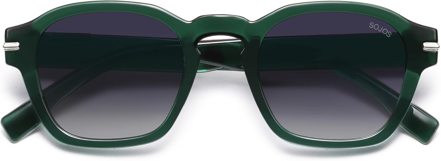 

Солнцезащитные очки SOJOS в винтажном ретро-стиле, квадратные, поляризованные, мужские, стандартной посадки, модные женские солнцезащитные очки SJ2382, Crystal Green Frame Green Grading Lens