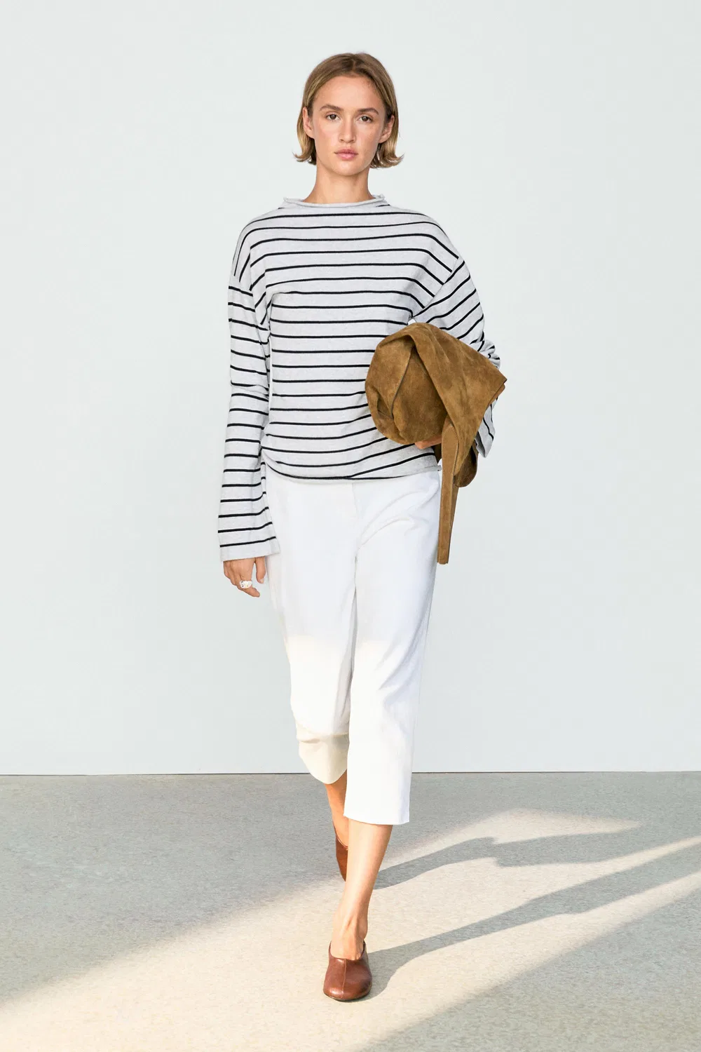 Свитер Massimo Dutti 100% Cotton Striped Knit, серый меланж — фото 3