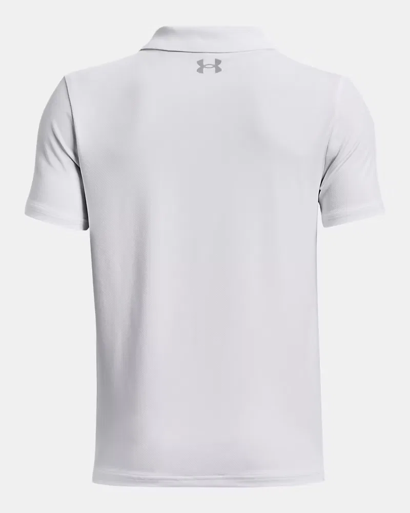 Поло для мальчиков с быстросохнущей тканью Matchplay UnderArmour, White/Pitch Gray/Mod Gray — фото 2